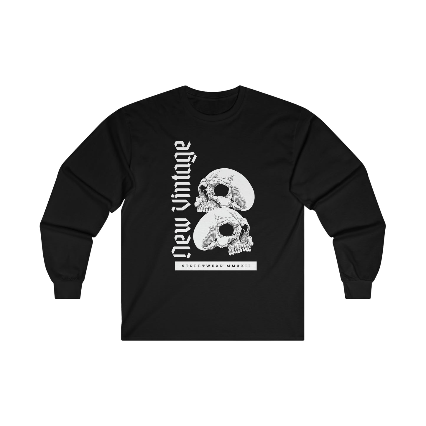 Two Skulls New Vintage Streetwear™ Long Sleeve Tee | FRONT PRINT