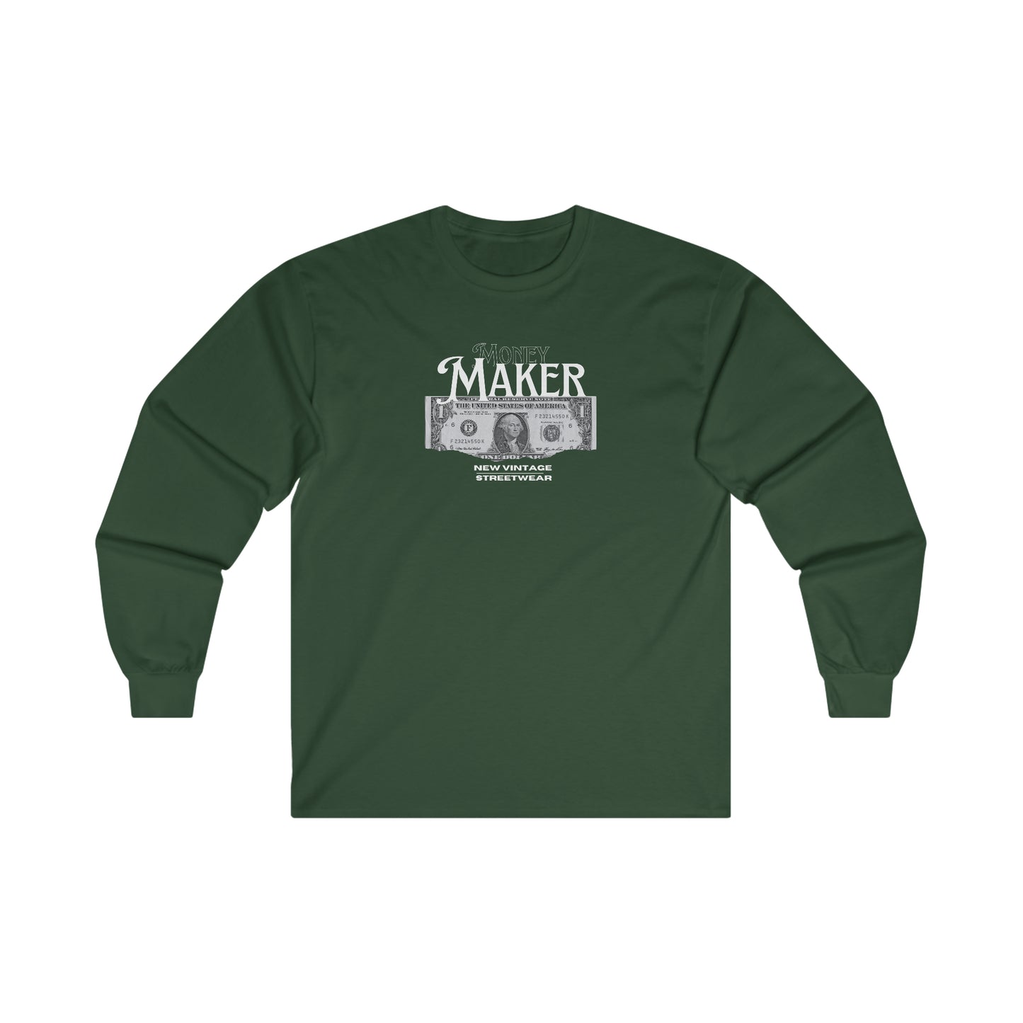 Money Maker New Vintage Streetwear™ Long Sleeve Tee | FRONT PRINT