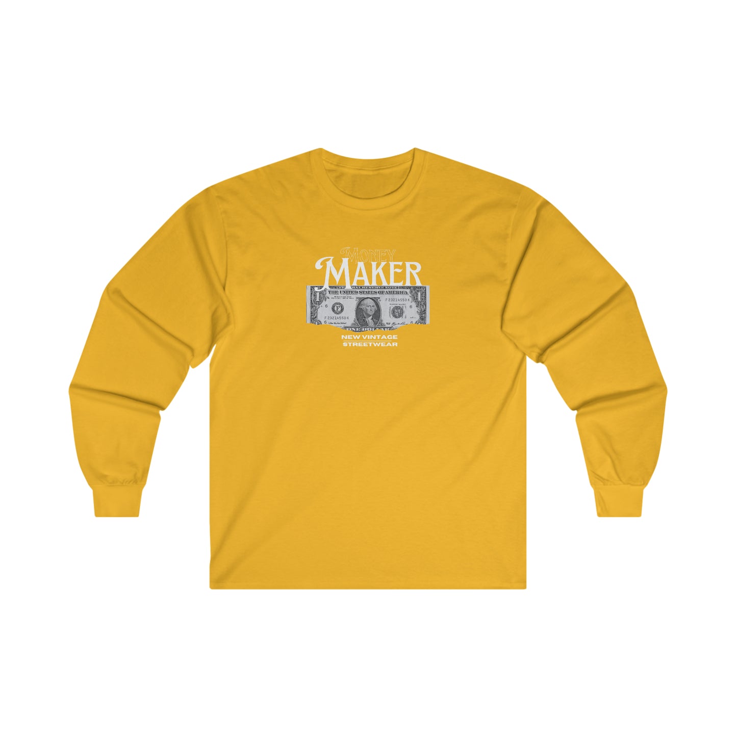 Money Maker New Vintage Streetwear™ Long Sleeve Tee | FRONT PRINT