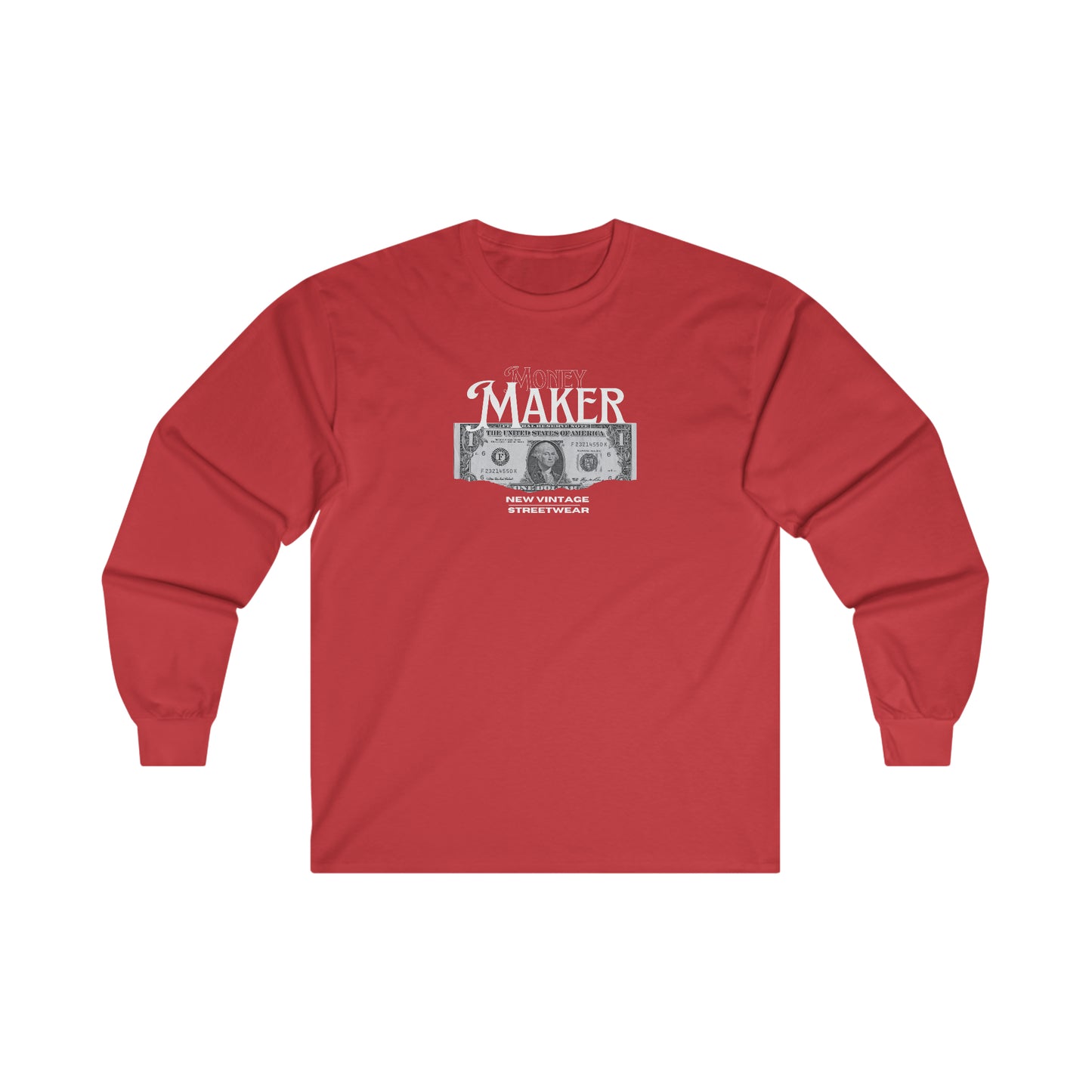 Money Maker New Vintage Streetwear™ Long Sleeve Tee | FRONT PRINT