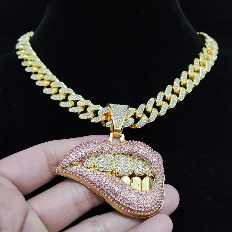 New Vintage Streetwear™ Iced Out Lip Bite Necklace Chain