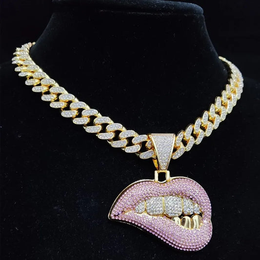 New Vintage Streetwear™ Iced Out Lip Bite Necklace Chain