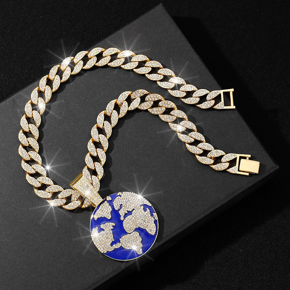 New Vintage Streetwear™ Cuban Link Iced Out Earth Pendant Chain