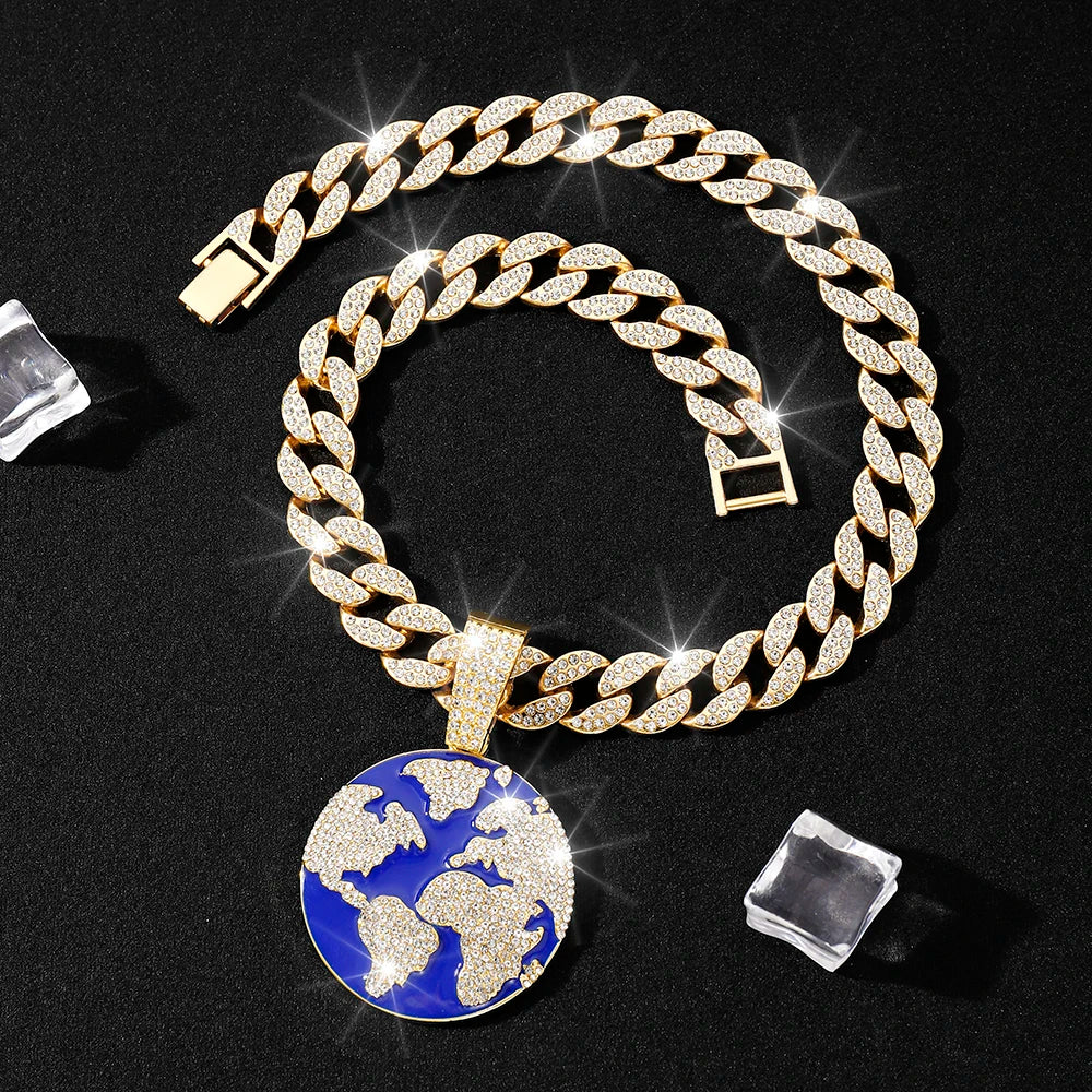 New Vintage Streetwear™ Cuban Link Iced Out Earth Pendant Chain