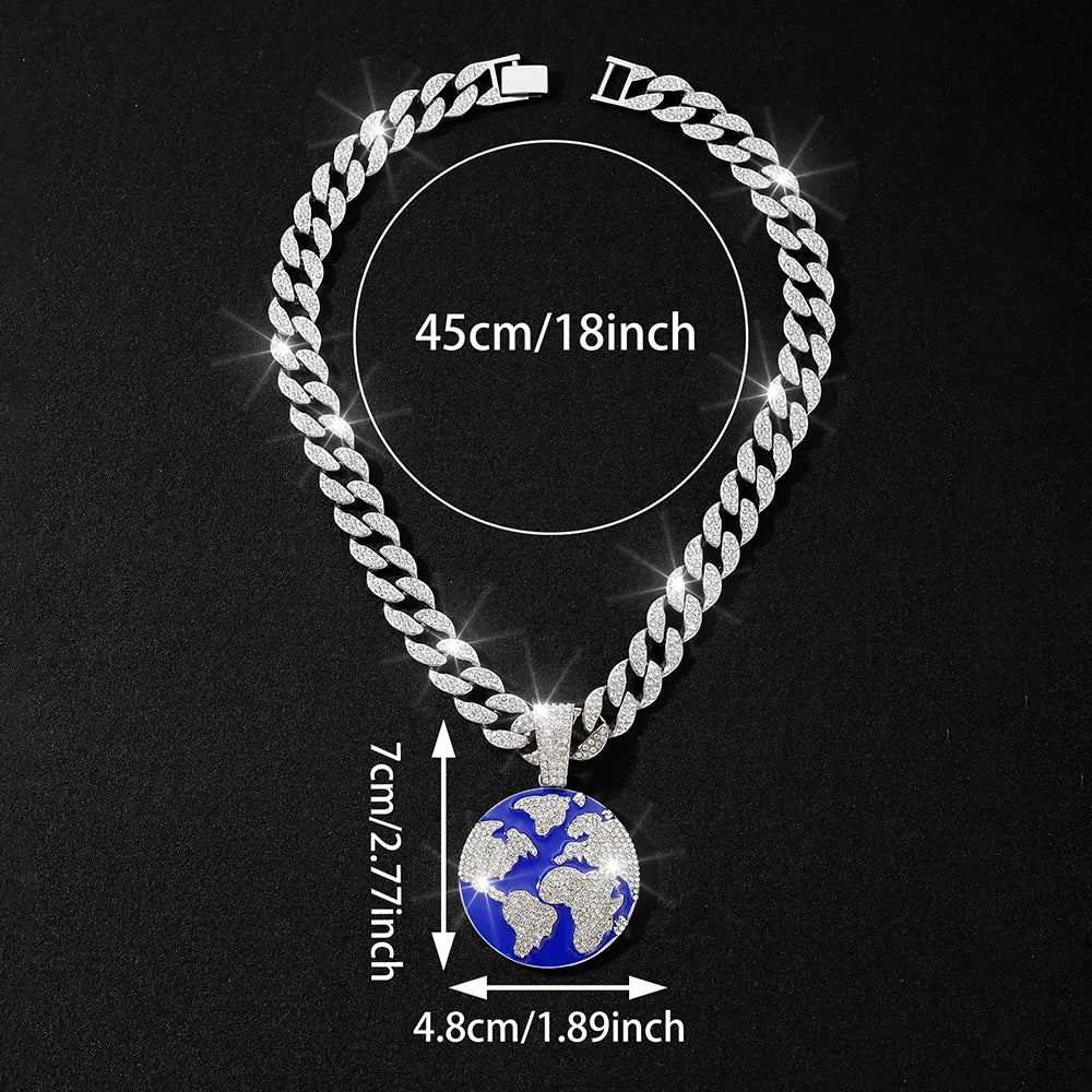 New Vintage Streetwear™ Cuban Link Iced Out Earth Pendant Chain