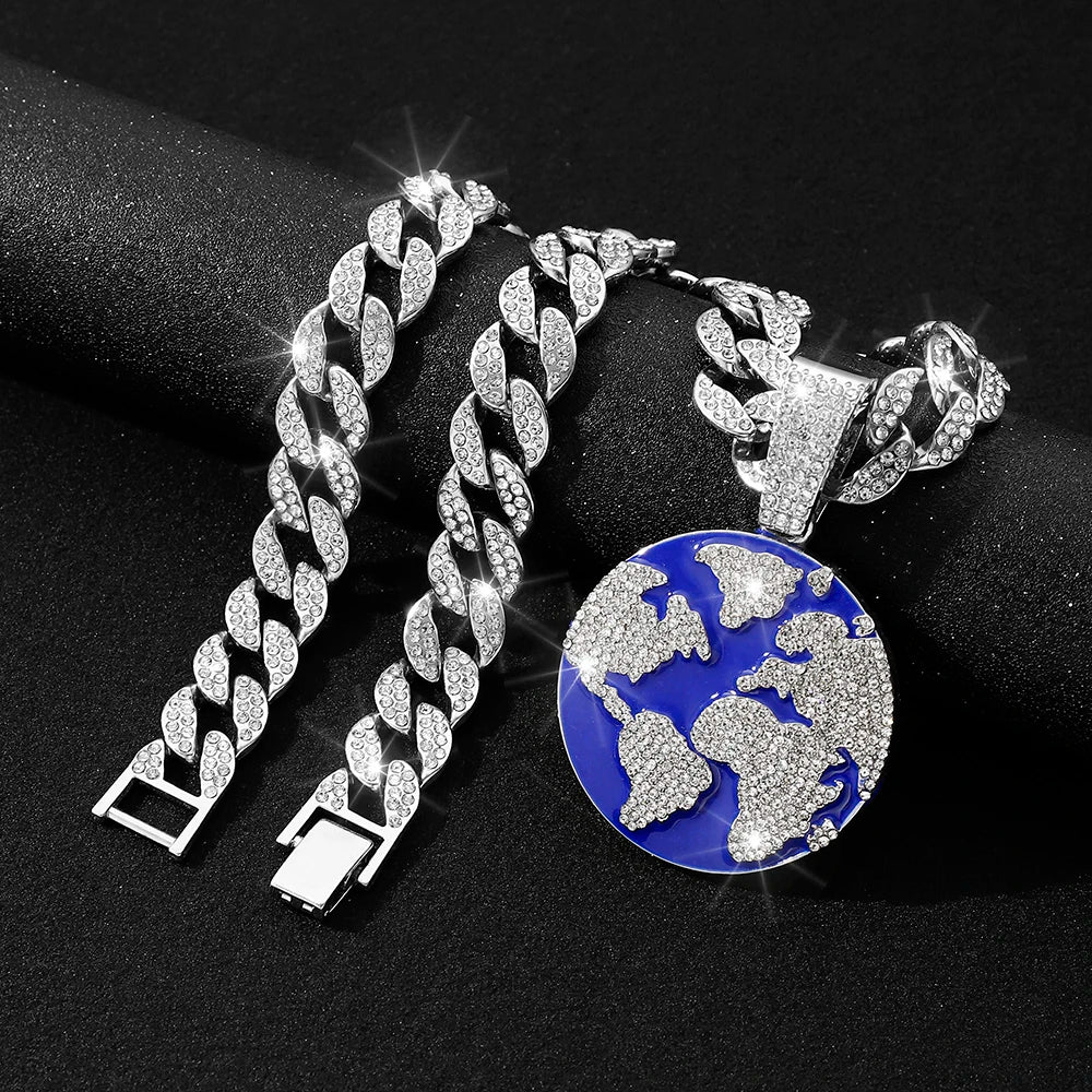 New Vintage Streetwear™ Cuban Link Iced Out Earth Pendant Chain