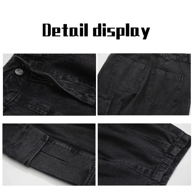 New Vintage Streetwear™ Baggy Dark Black Cargo Denim Jeans